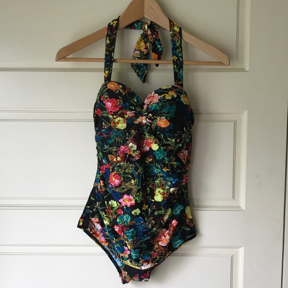 Vintage 50’s Pinup Floral One Piece Bathing Suit